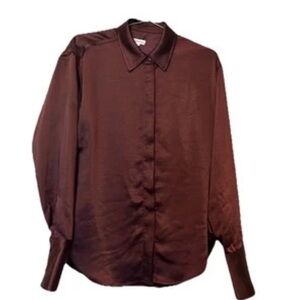 Good American burgundy Casual Button Down Shirt. P2P 24